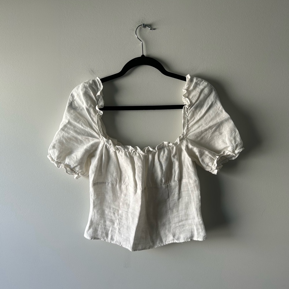 Reformation white 100% linen short sleeve top